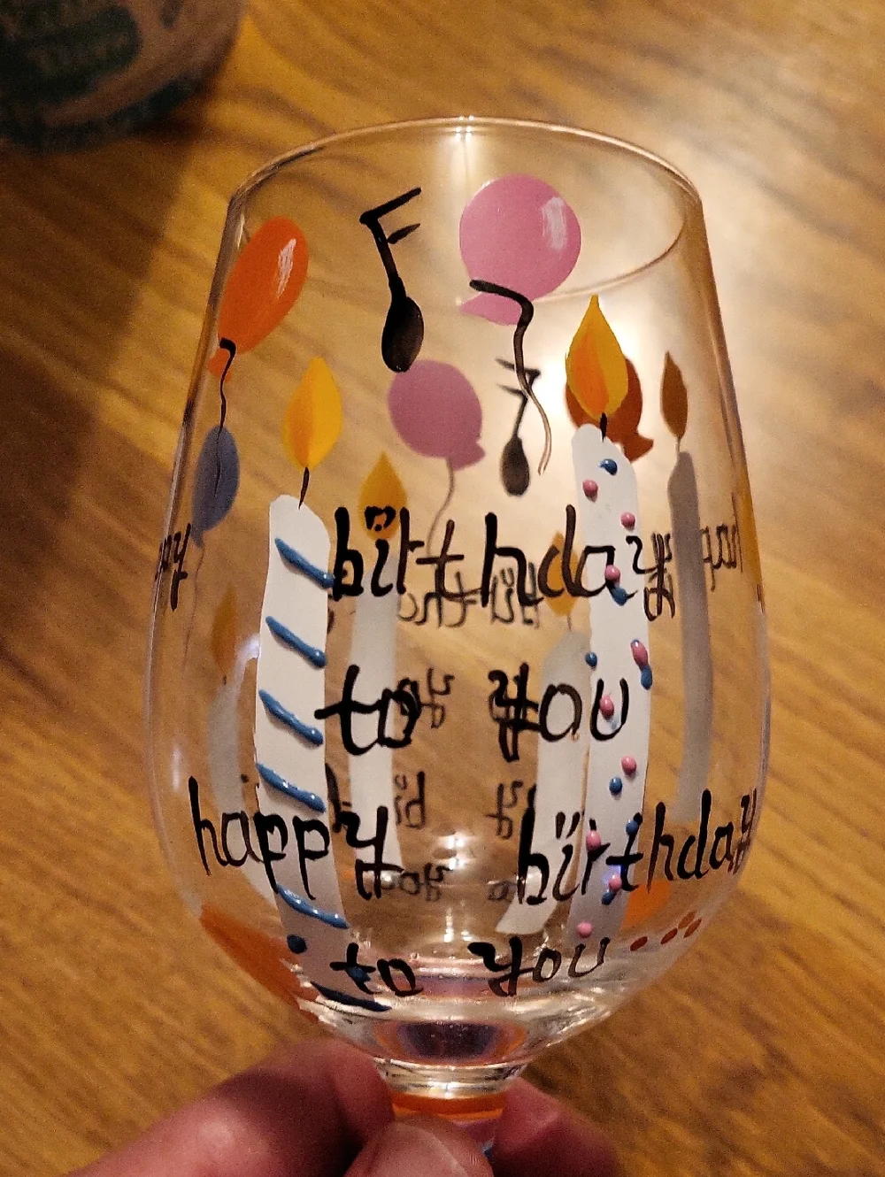 Hand-Painted Birthday Wine Glass in Pink and Orange